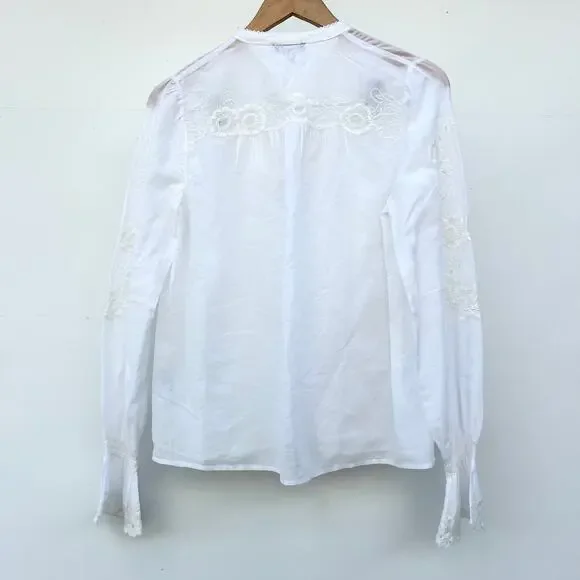 ME+EM White Broderie Eyelet Lace Embroidered Blouse Cotton Voile 2 XS Cottage - Picture 7 of 13